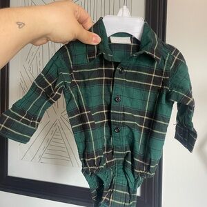 3/$12 Green and Black Plaid Button-Up One-Piece